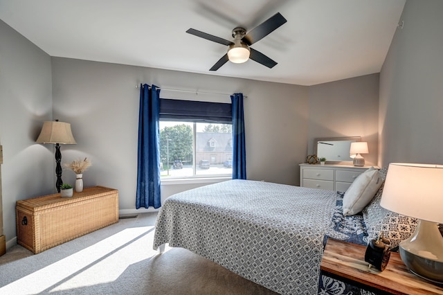 bedroom featuring carpet flooring and ceiling fan