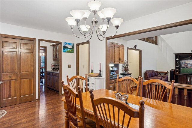 dining room featuring dark wood-type flooring and a chandelier