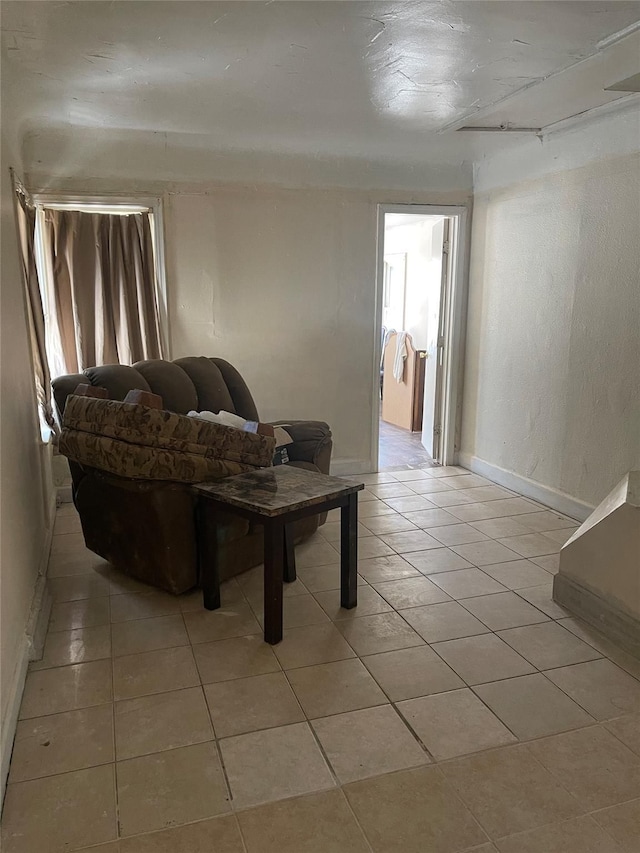 living room featuring light tile patterned floors