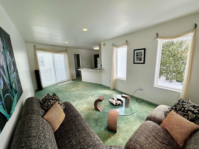 carpeted living room featuring a wealth of natural light