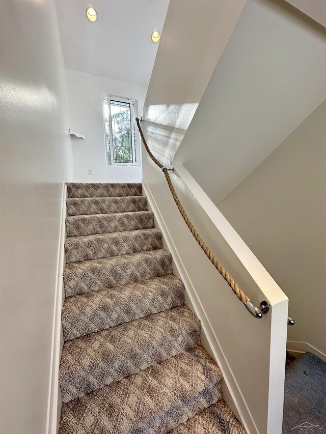 stairs with carpet flooring