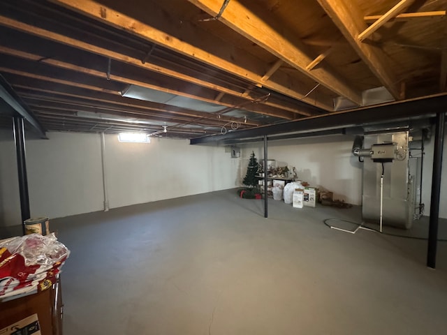 basement with heating unit