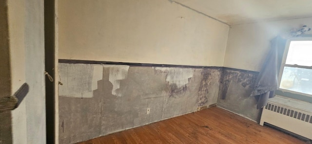 bathroom featuring radiator heating unit and wood-type flooring