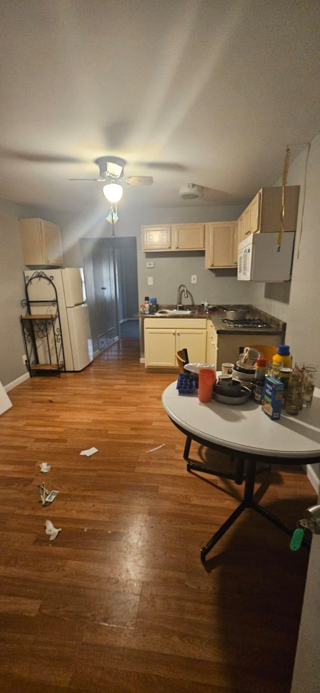 interior space featuring sink, ceiling fan, and hardwood / wood-style floors