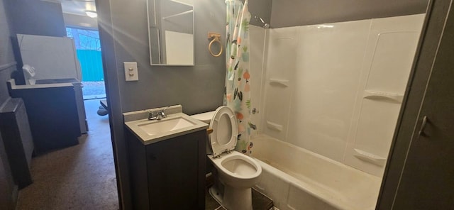 full bathroom featuring shower / tub combo, vanity, and toilet