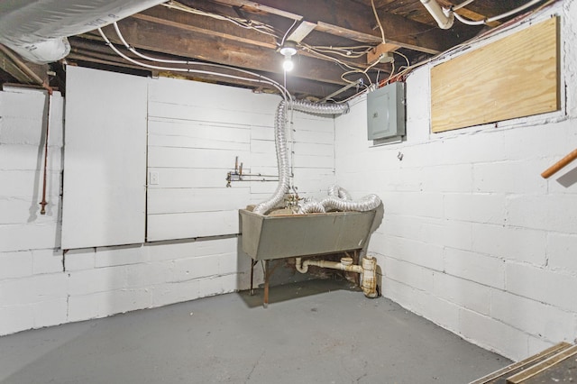 basement featuring sink and electric panel