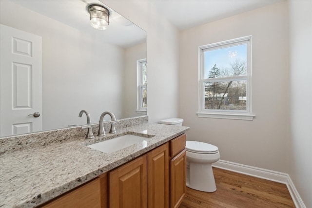 bathroom featuring vanity, toilet, and wood-type flooring