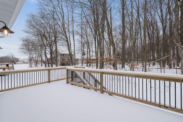 view of snow covered deck