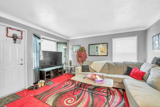 living room with carpet flooring