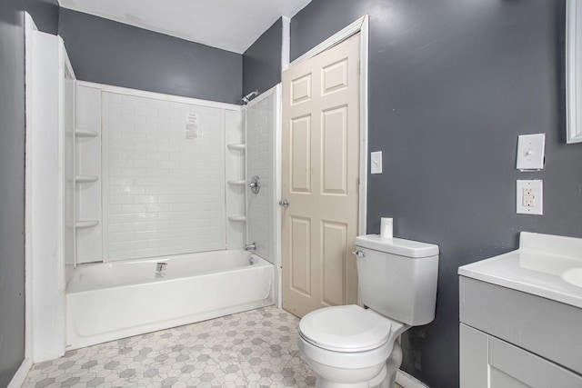 full bathroom with shower / washtub combination, vanity, and toilet