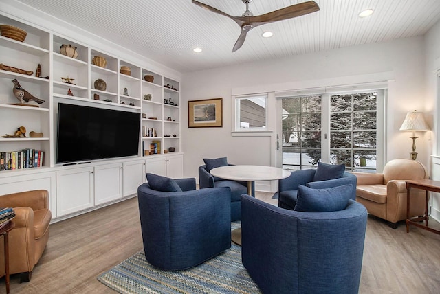 5 Georgia Ct, Pentwater, MI 49449 - living area with light wood-style floors, recessed lighting, and a ceiling fan