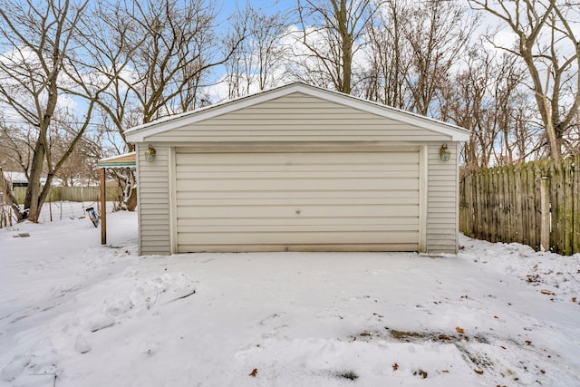 view of snow covered garage