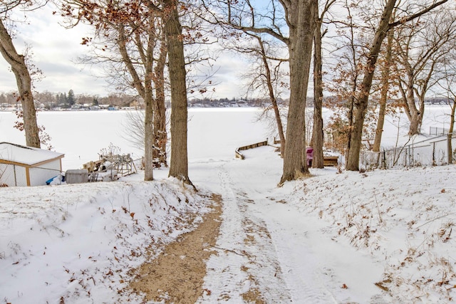 view of yard covered in snow