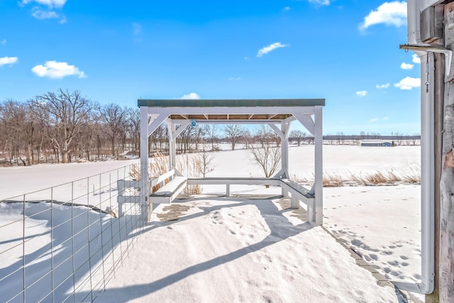 view of snow covered patio