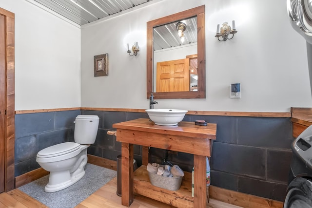 bathroom featuring toilet, wood-type flooring, and sink