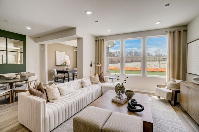 living room featuring light wood-type flooring