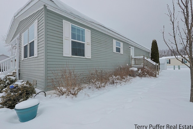 view of snow covered exterior