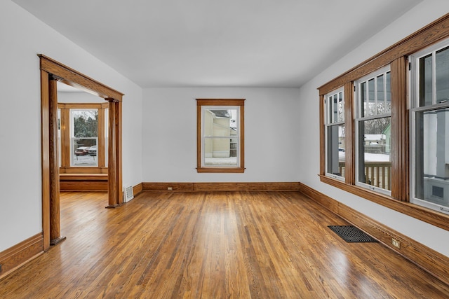 spare room with wood-type flooring and a wealth of natural light