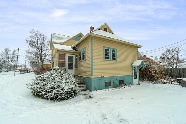 view of snow covered exterior