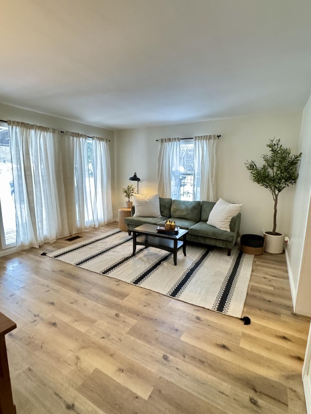 living room featuring light wood-type flooring