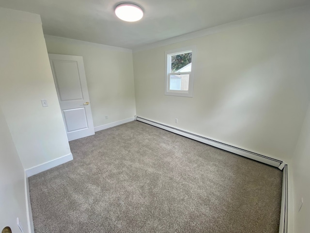 unfurnished room with light carpet and baseboard heating