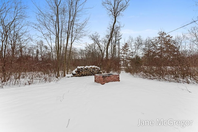 view of yard layered in snow