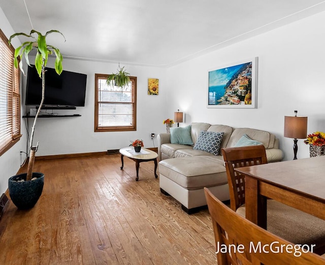 living room with light hardwood / wood-style floors