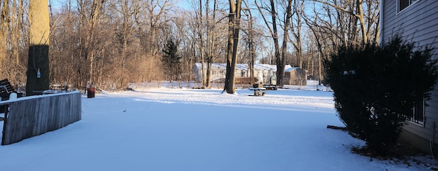 view of yard covered in snow