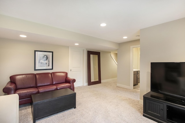 living room with light carpet