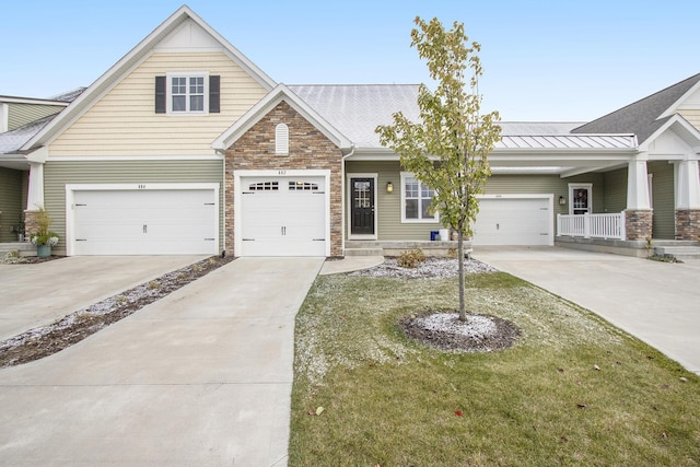 view of front of property with a porch and a front lawn