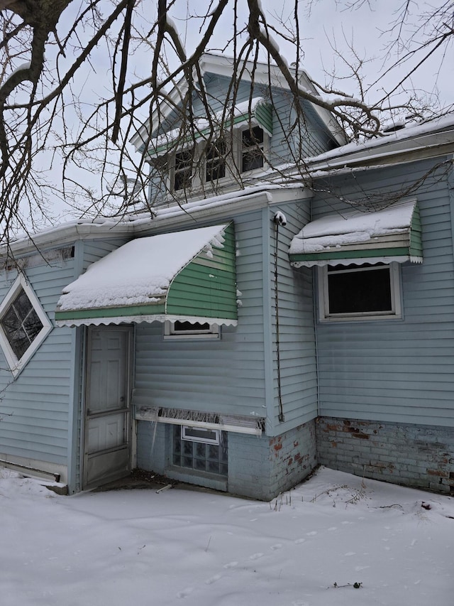 view of snow covered exterior