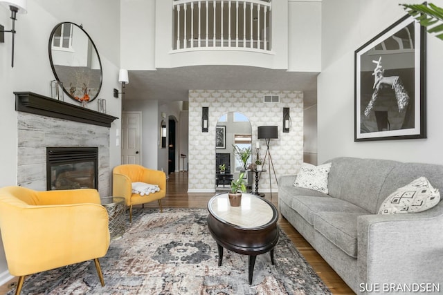 living room with hardwood / wood-style floors