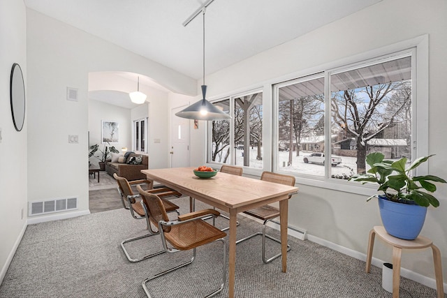 view of carpeted dining room