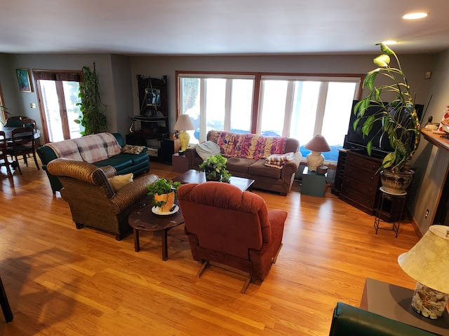 living room featuring light wood-type flooring