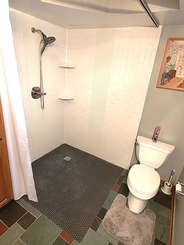 bathroom featuring toilet and a shower with shower curtain