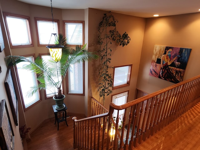 stairs featuring wood-type flooring