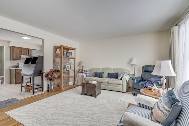 living room with light hardwood / wood-style floors