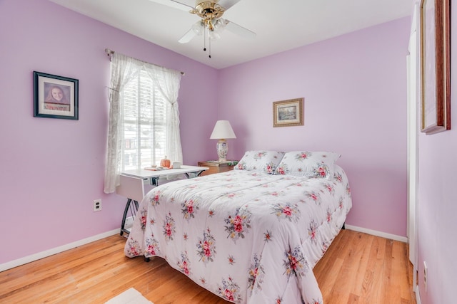 bedroom featuring ceiling fan and light hardwood / wood-style floors