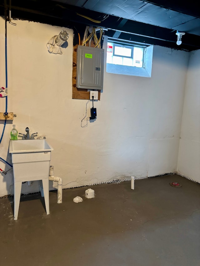 basement with electric panel