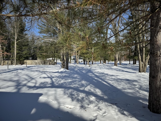 view of yard layered in snow