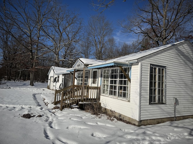 view of snow covered exterior