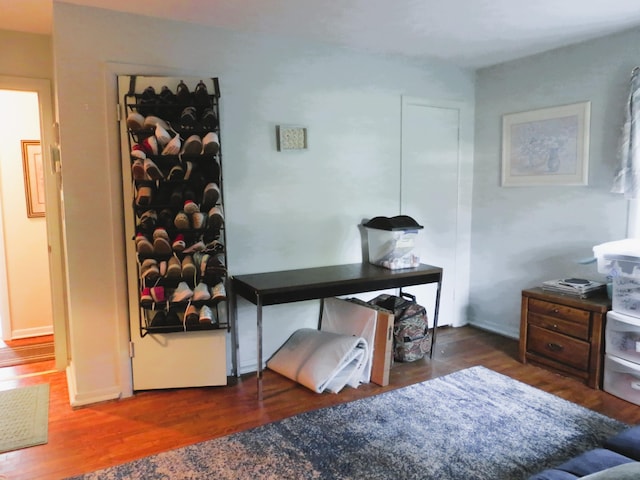 office area featuring dark wood-type flooring