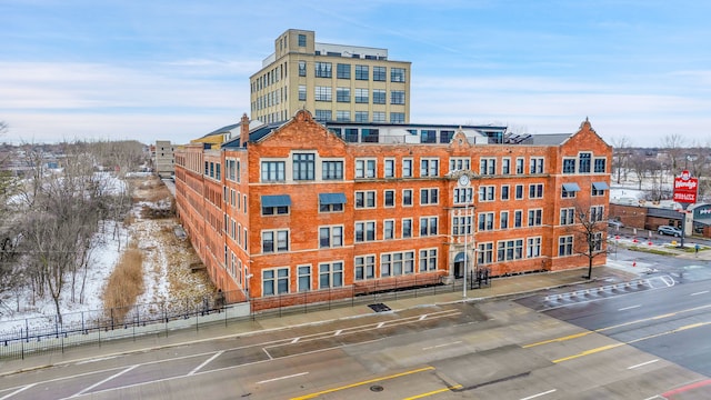 view of snow covered building