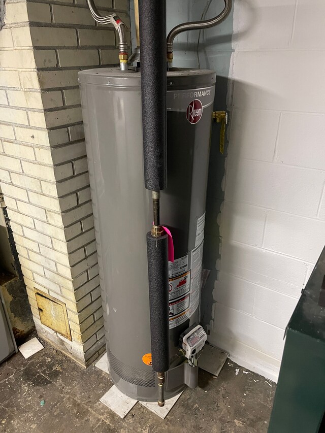 utility room with gas water heater