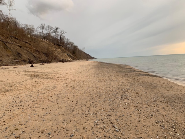 property view of water featuring a beach view