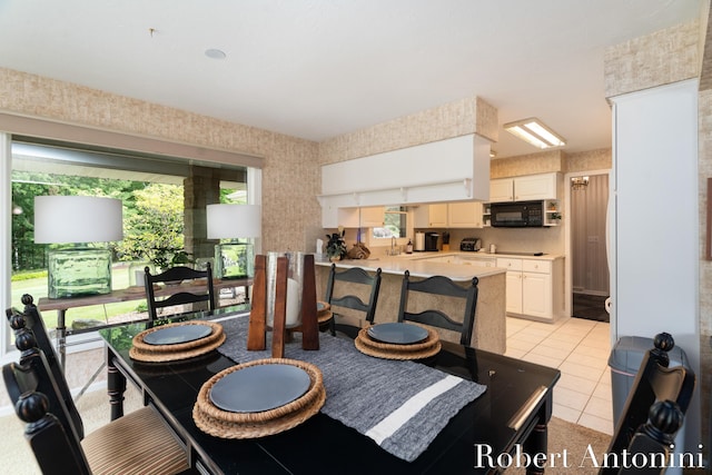 dining area with light tile patterned floors