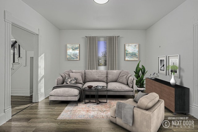 living room featuring dark hardwood / wood-style flooring