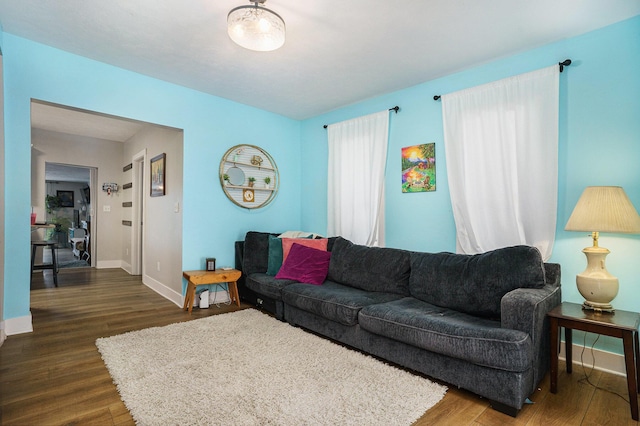 living room with dark wood-type flooring