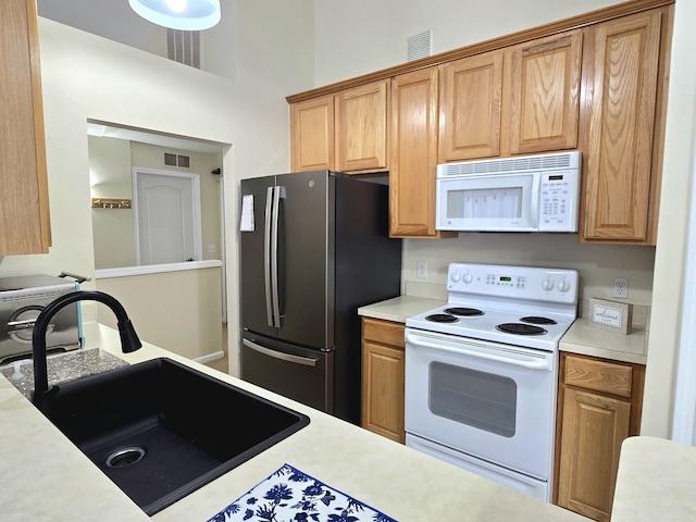 kitchen featuring sink and white appliances