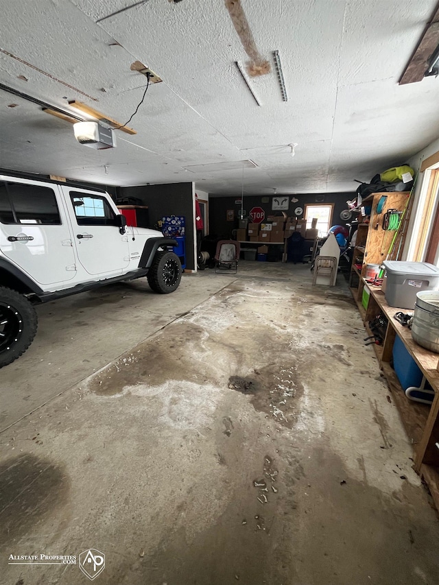 garage with a garage door opener